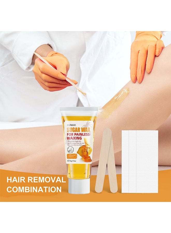 سوماكس طقم شمع السكر لإزالة الشعر، شمع طبيعي بدون حرارة للوجه، الساقين، الجسم، منطقة البكيني والحواجب، تركيبة لطيفة للبشرة الحساسة، لجميع مناطق الجسم، 50 جرام - Image 2