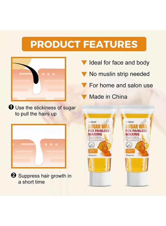 سوماكس طقم شمع السكر لإزالة الشعر، شمع طبيعي بدون حرارة للوجه، الساقين، الجسم، منطقة البكيني والحواجب، تركيبة لطيفة للبشرة الحساسة، لجميع مناطق الجسم، 50 جرام - Image 4