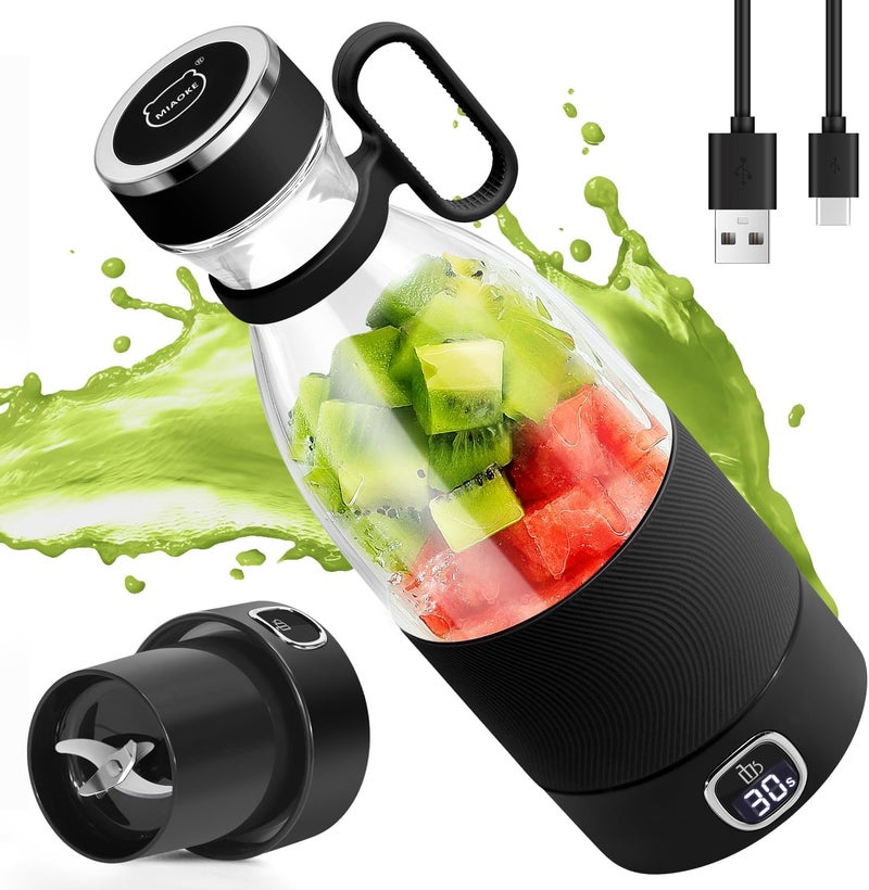 MIAOKE Portable Blender, 6 Blades Juicer Cup for Juice Shakes and Smoothies 350ml Mini Blender with Led Display Usb Rechargeable,3000Mah Rechargeable Battery, for Home Sports Outdoors Travel-Black - Image 1