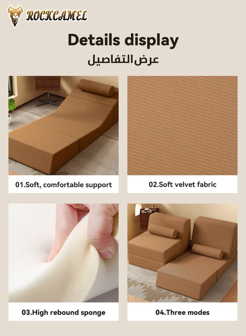 ROCKCAMEL عصا أريكة فائقة المرونة 3 في 1، سرير قابل للتحويل/كرسي بمسند ظهر/أريكة بمسند ظهر، قماش كتان قابل للتنفس، قابل للفصل والغسل، أريكة قابلة للطي متعددة الوظائف للشقة/الغرفة/المكتب، بني - Image 2