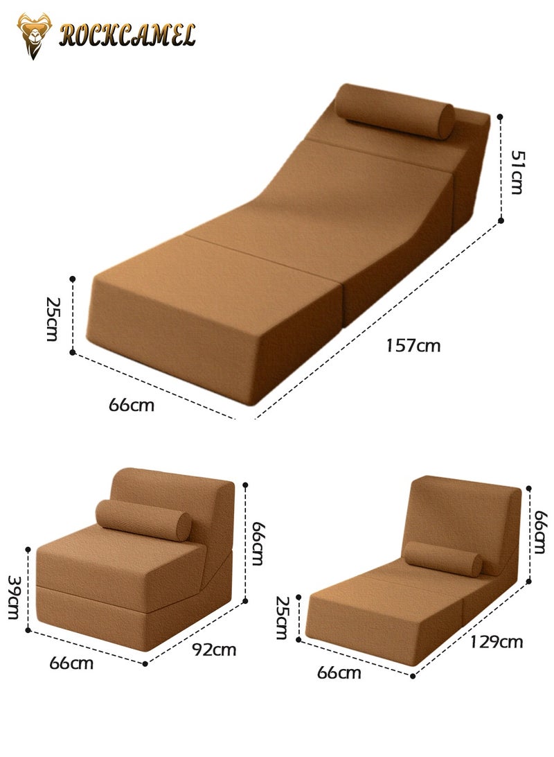 ROCKCAMEL عصا أريكة فائقة المرونة 3 في 1، سرير قابل للتحويل/كرسي بمسند ظهر/أريكة بمسند ظهر، قماش كتان قابل للتنفس، قابل للفصل والغسل، أريكة قابلة للطي متعددة الوظائف للشقة/الغرفة/المكتب، بني - Image 4