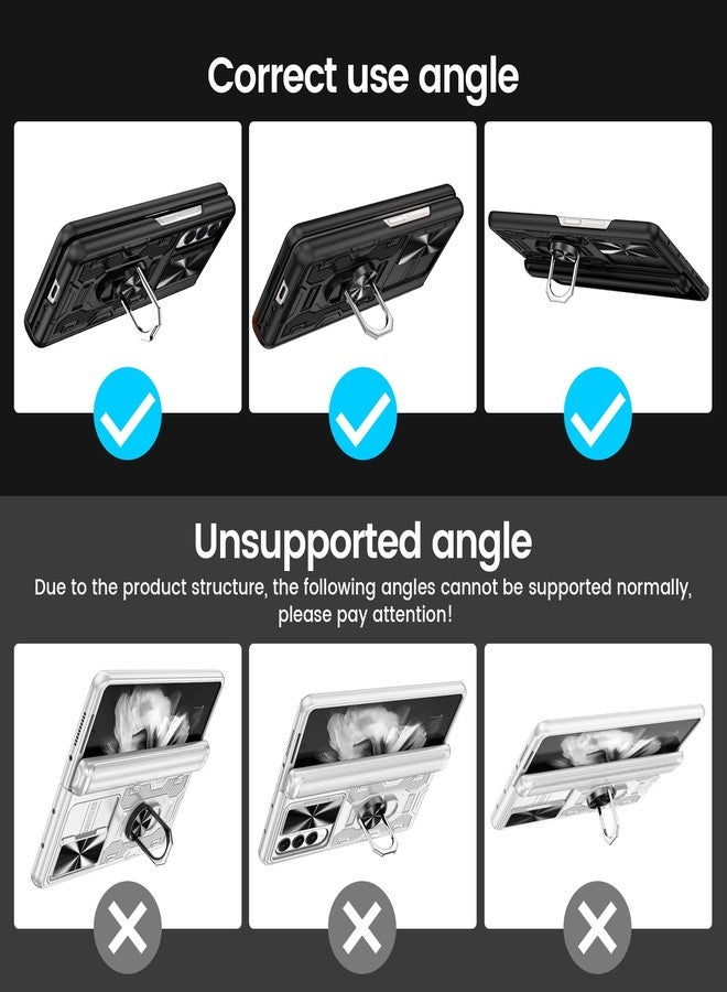 فيجو جراب VEGO لهاتف Galaxy Z Fold 3 مع غطاء للكاميرا، وغطاء حماية للمفصل مع واقي للشاشة الأمامية وحامل مغناطيسي دائري 360 درجة، غطاء حماية متين لهاتف Samsung Galaxy Z Fold 3 - أسود منتصف الليل - Image 4