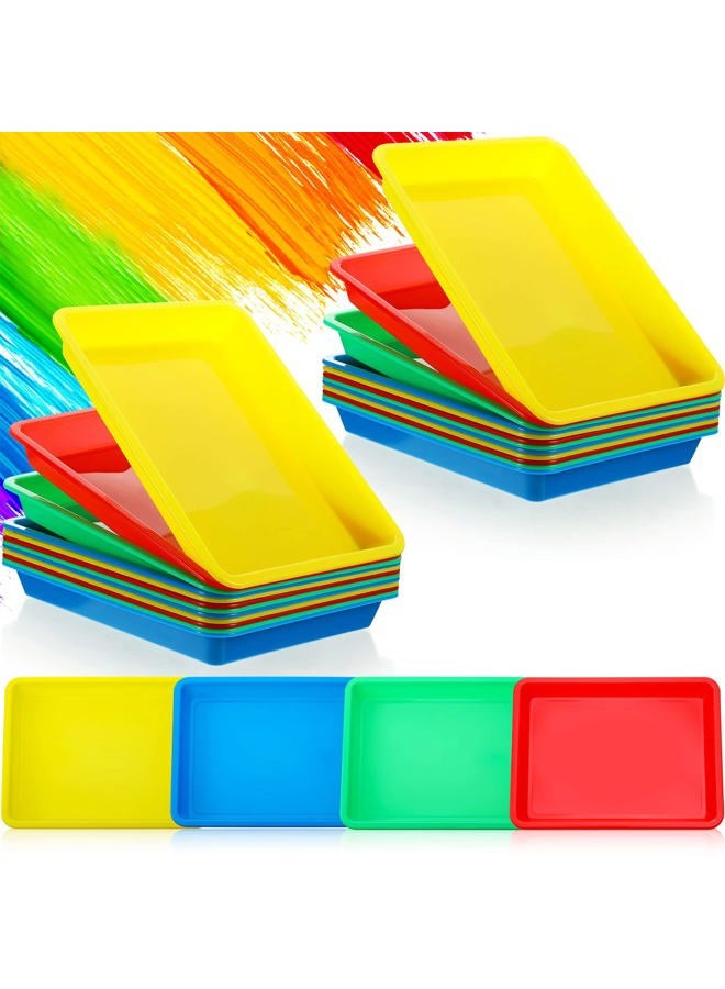 Jetec 12 Pieces Kid Activity Plastic Tray Multipurpose Art and Crafts Organizer Tray Plastic Serving Trays for Slime and Sensory Toys, Beads, Painting, DIY Projects, Fun Home Activities - Image 1