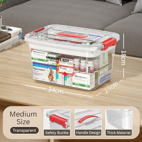 KREPS® Plastic Medicine Box, Medical First Aid Multi-Purpose Storage Organizer, Emergency Kit, Availbale in Multiple Size (TRANSPARENT, MEDIUM) - Image 2