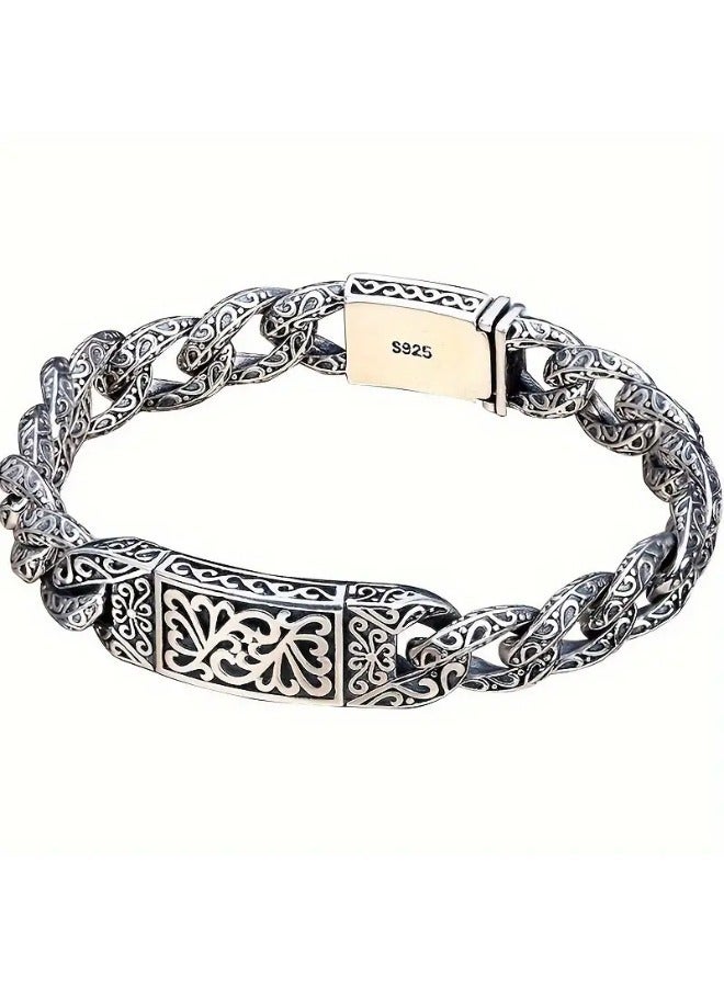 بومو الصلبة S925 فضة سوار الرجال خمر التايلاندية الفضة تنقش نمط هدية - Image 1