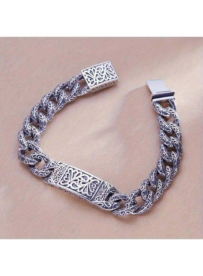 بومو الصلبة S925 فضة سوار الرجال خمر التايلاندية الفضة تنقش نمط هدية - Image 5