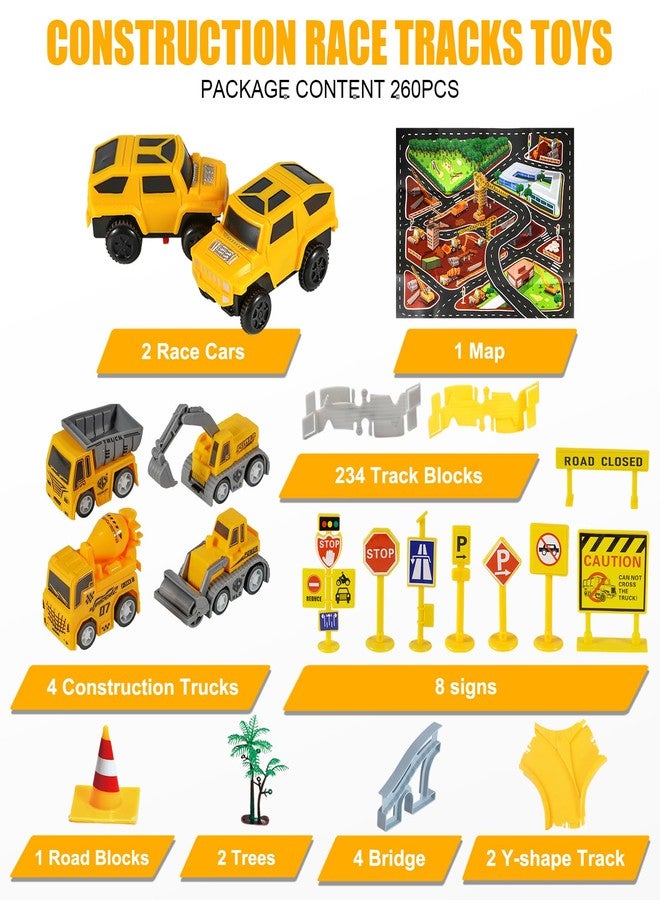 kizplays 260 PCS Construction Race Tracks for Kids Toys, 2 Racing Cars, 4 Construction Cars, 1 Map & Flexible DIY Track Set, Engineering Toys for 3 4 5 6 Year Old Boys Girls - Image 4