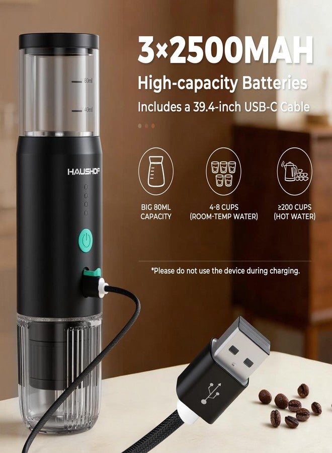 HAUSHOF Portable Electric Espresso Machine, 20 Bar Fast Heat-Up Travel Coffee Maker, USB-C Rechargeable Compatible with Ground Coffee & NS Capsules, for Car, Camping, RV, Hiking & Office - Image 4