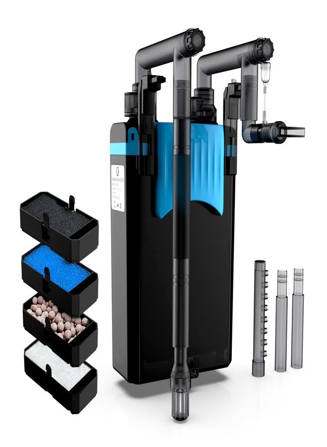 FZONE Aquarium Hang on Back Filter, 4 Stage HOB Filter for Mini and Nano Desktop Tanks, 106GPH Adjustable Flow, with Rainfall, Duckbill, Direct Flow outlets (S) - Image 1