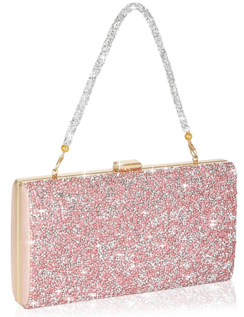 Covelin Women's Handbag Envelope Rhinestone Evening Clutch Bag Hot Pink with Diamond Chain - Image 1