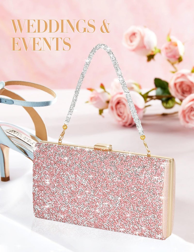 Covelin Women's Handbag Envelope Rhinestone Evening Clutch Bag Hot Pink with Diamond Chain - Image 2