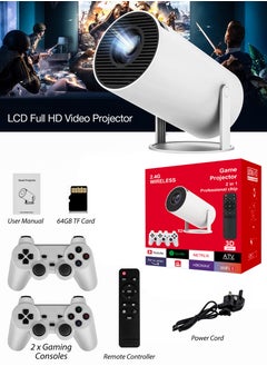 AWALOR 120ANSI Lumens HD Smart Gaming Projector Android 11 Portable Mini Cinema Screen Display Lamp 4K Home Movie Theatre Video Presentations 180 Degree Rotating Mobile Phone Projection With 2 Game Consoles  - Image 1