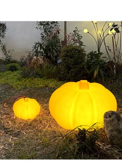 Generic Solar Pumpkin Statue Outdoor Garden Glowing Pumpkin Decoration Resin Pumpkin Fall Christmas Halloween Thanksgiving Gifts Outdoor Decoration Suitable for Porch Terrace, Patio, Lawn  - Image 2