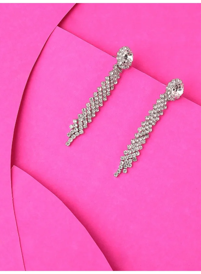 سوهي قرط متدلي للحفلات مصنوع من الفضة ومطلي بالفضة