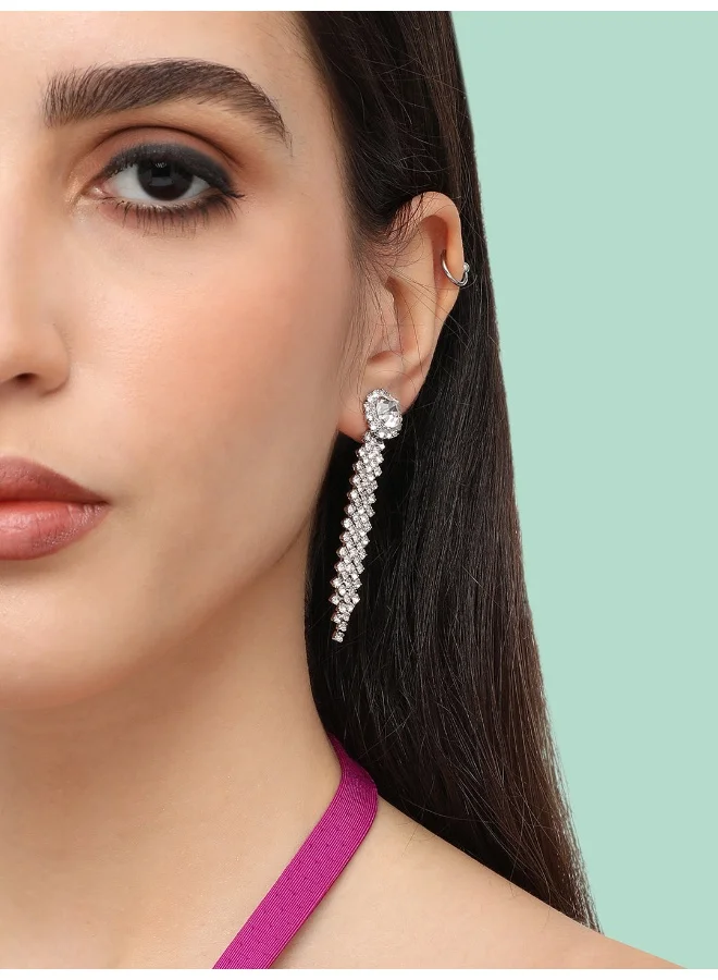 سوهي قرط متدلي للحفلات مصنوع من الفضة ومطلي بالفضة