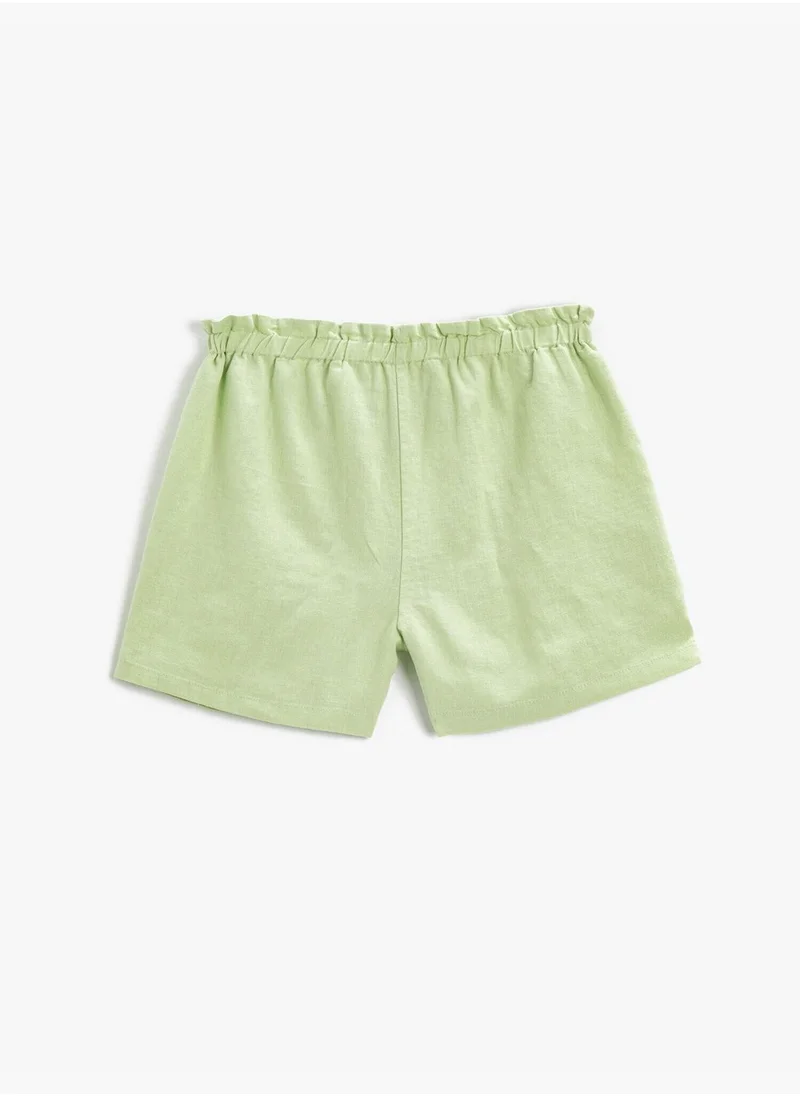 كوتون Linen Blend Pocket Shorts Elastic Waist