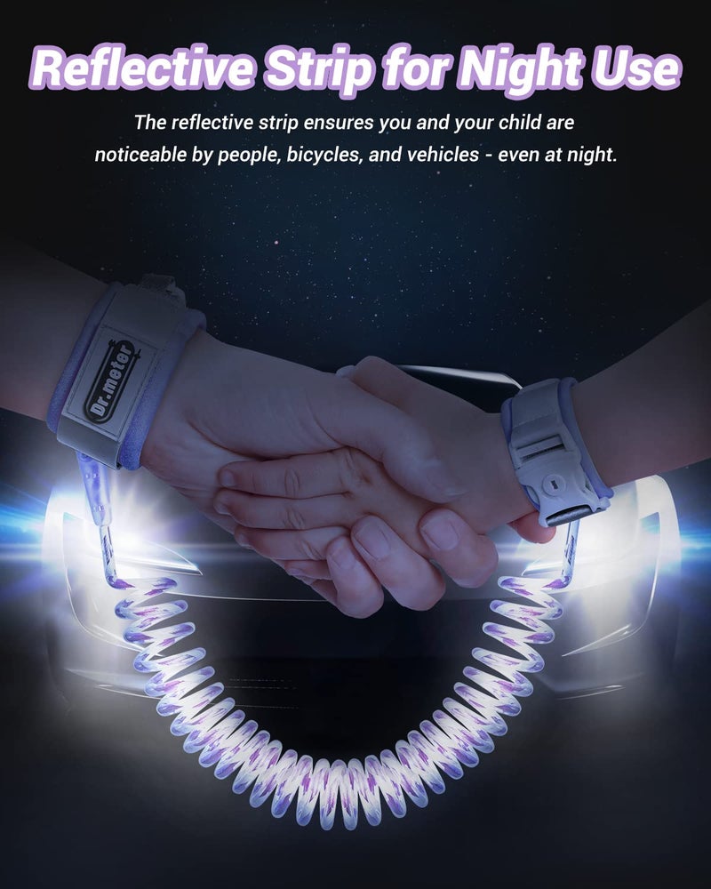 Dr.meter Anti Lost Wrist Link, 2 Pack Toddler Safety Leash with Key Lock, Reflective Child Walking Harness - Dual 8.2ft Length Pink & Purple Kids Leash for Outdoor, Kids Travel Essencials - Image 5