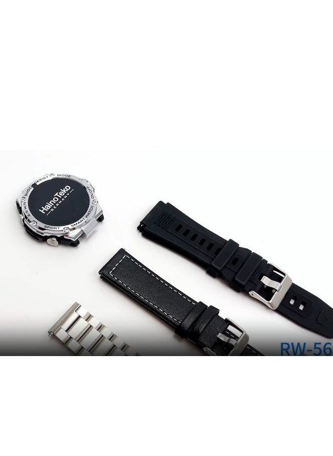 ساعة Haino Teko RW-56 الذكية – شاشة AMOLED - 3  أساور - فضي - تدعم المكالمات والإشعارات
