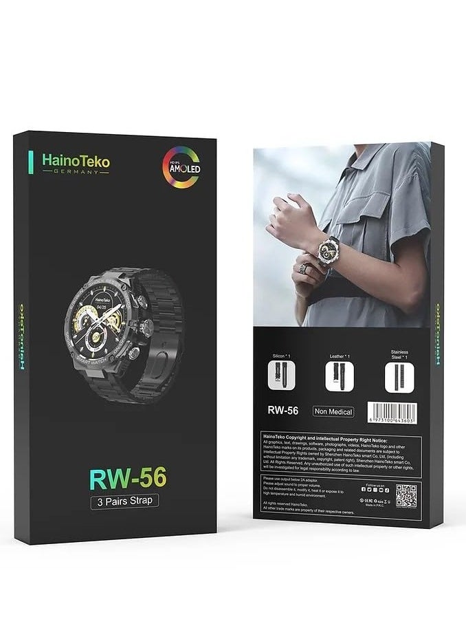 ساعة Haino Teko RW-56 الذكية – شاشة AMOLED - 3  أساور - فضي - تدعم المكالمات والإشعارات