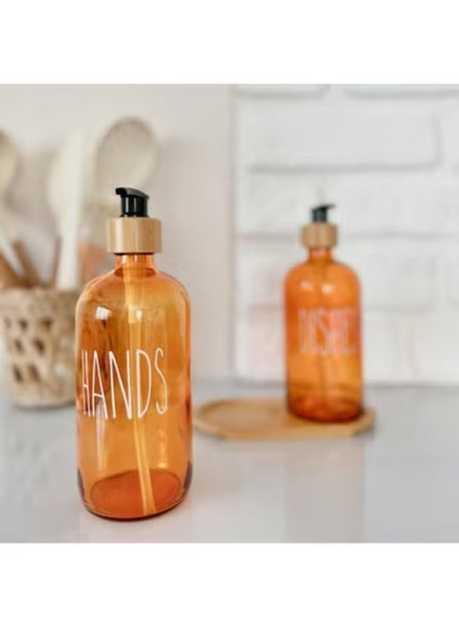 NAMA 2-In-1 Honey Glass Dispenser Set  Hands & Dishes  With A Bamboo Stand - Image 1