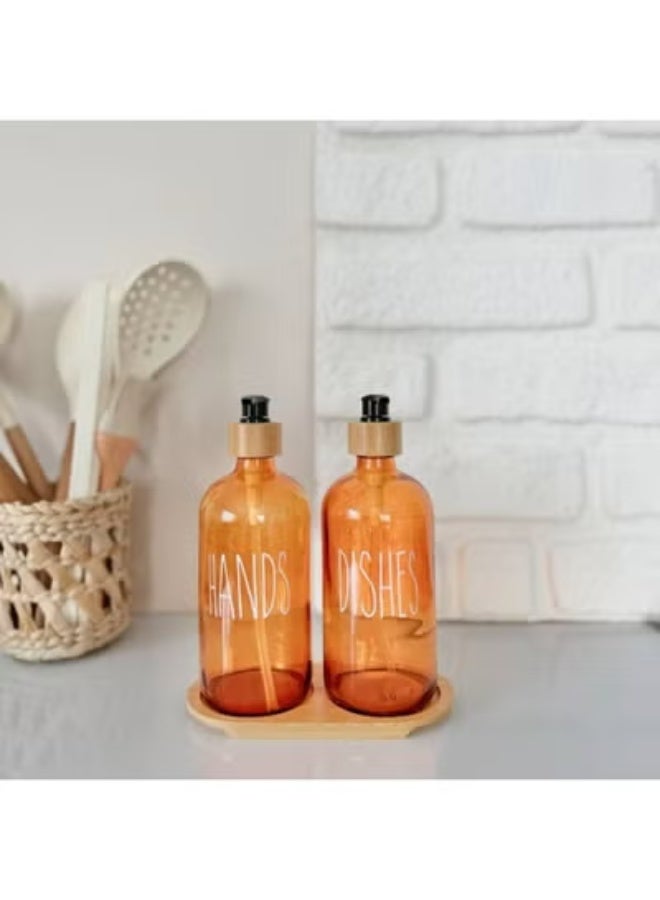 NAMA 2-In-1 Honey Glass Dispenser Set  Hands & Dishes  With A Bamboo Stand - Image 2