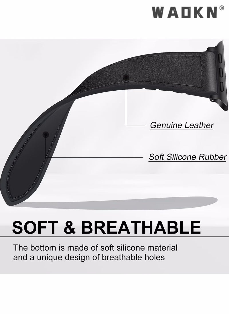 WAOKN Watch Band,Magnetic Leather Watch Band Compatible with Watch Band 49mm 46mm 45mm 44mm 42mm, Genuine Leather with Magnetic Buckle Strap Compatible with Watch Ultra/2 10/9/8/7/6/5/4/3/2/1, Watch Band,Black - Image 4