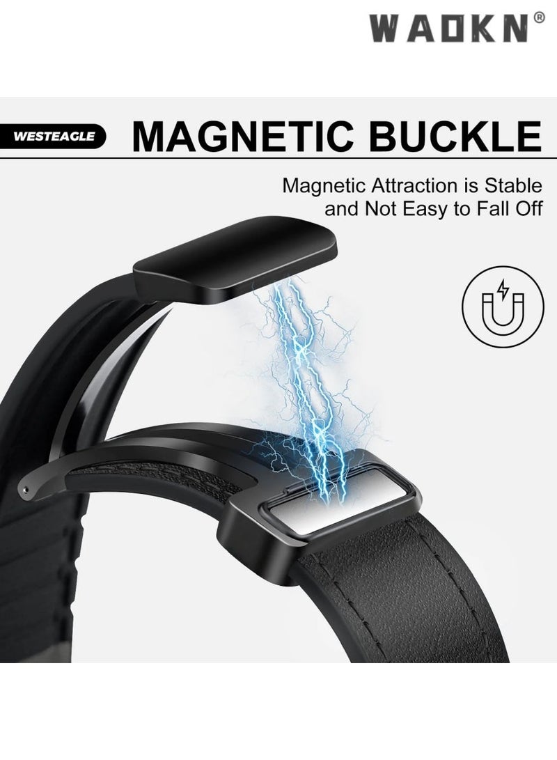 WAOKN Watch Band,Magnetic Leather Watch Band Compatible with Watch Band 49mm 46mm 45mm 44mm 42mm, Genuine Leather with Magnetic Buckle Strap Compatible with Watch Ultra/2 10/9/8/7/6/5/4/3/2/1, Watch Band,Black - Image 3