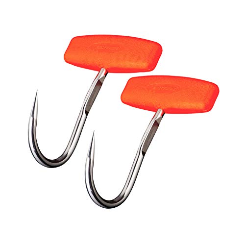 LGEGE 2 PCS Stainless Steel T Hooks with Orange Hook Plug,T-Handle Meat Boning Hook for Kitchen Butcher Shop Restaurant Tool (2xPlastic Orange Handle) - Image 1