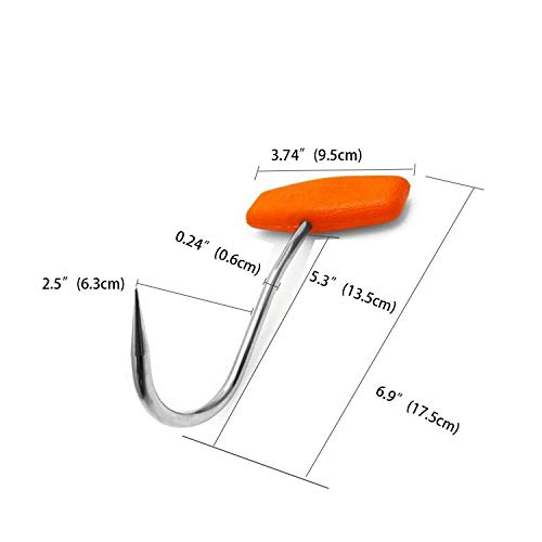 LGEGE 2 PCS Stainless Steel T Hooks with Orange Hook Plug,T-Handle Meat Boning Hook for Kitchen Butcher Shop Restaurant Tool (2xPlastic Orange Handle) - Image 3