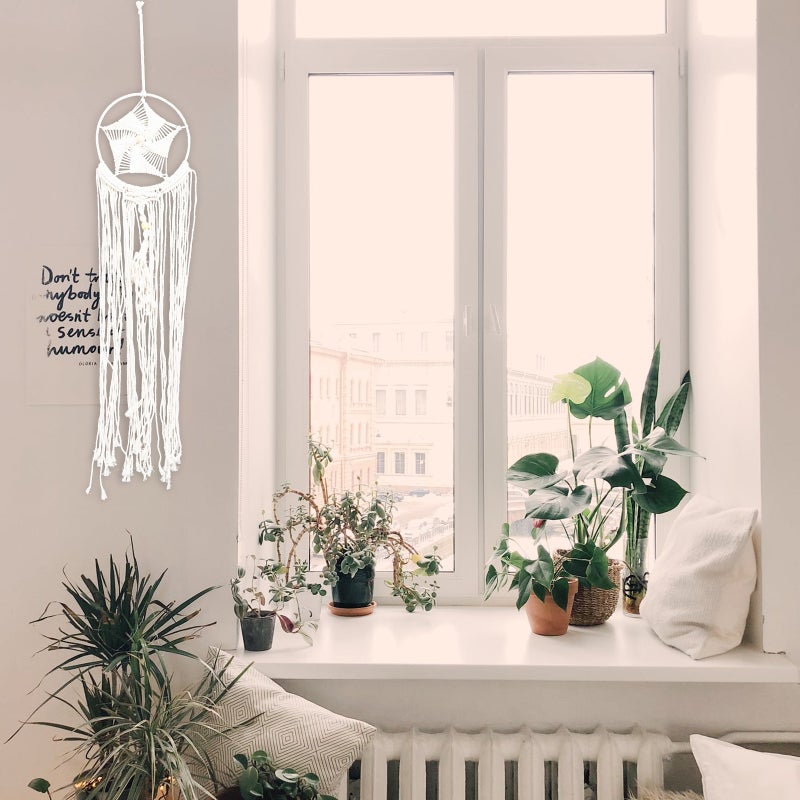 🏠 زينة حائط ماكرامي بوهيمية ديكور غرفة المعيشة حبل قطني أبيض ١ قطعة - Image 4