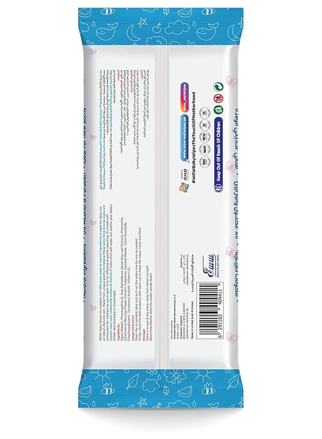 WOW Baby Wipes -Mild  Fragrance 99% Water Wipes | Extra Thick Long Wipes with Organic Aloe Vera, Chamomile Extract and Vitamin E, Gentle on sensitive skin| 26's Pack of 12 | 312 Wipes - Image 3
