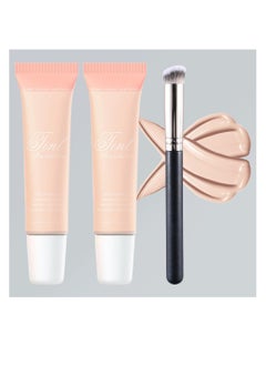 Liquid Foundation Cream, 2 Pcs Long-Lasting Hydrating Foundation, Full Coverage Matte Concealer Make Up, Oil Control & Waterproof Base Primer, with Foundation Brush, for Face Makeup (1 Fl.Oz)