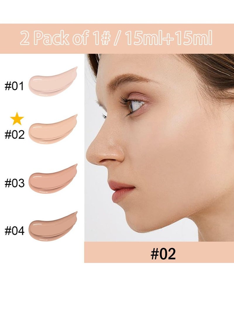 Excefore - Liquid Foundation Cream, 2 Pcs Long-Lasting Hydrating Foundation, Full Coverage Matte Concealer Make Up, Oil Control & Waterproof Base Primer, with Foundation Brush, for Face Makeup (1 Fl.Oz) - Image 1