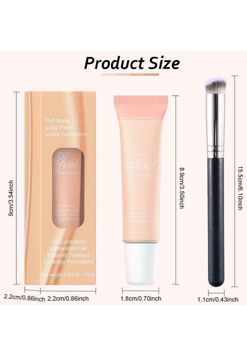 Excefore - Liquid Foundation Cream, 2 Pcs Long-Lasting Hydrating Foundation, Full Coverage Matte Concealer Make Up, Oil Control & Waterproof Base Primer, with Foundation Brush, for Face Makeup (1 Fl.Oz) - Image 1