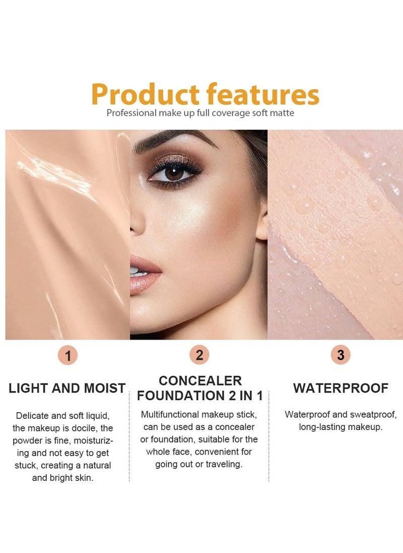 Excefore - Liquid Foundation Cream, 2 Pcs Long-Lasting Hydrating Foundation, Full Coverage Matte Concealer Make Up, Oil Control & Waterproof Base Primer, with Foundation Brush, for Face Makeup (1 Fl.Oz) - Image 1