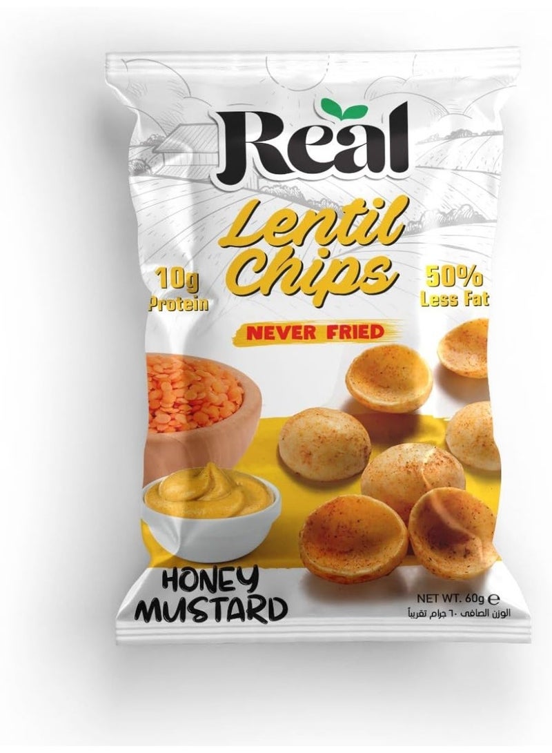 ريل رقائق البطاطس الحقيقية - رقائق العدس - بنكهة الخردل والعسل، عبوة 60 جرام - دهون أقل بنسبة 50%، بروتين 10 جرام، غير مقلية، وجبة خفيفة صحية ومقرمشة - Image 1