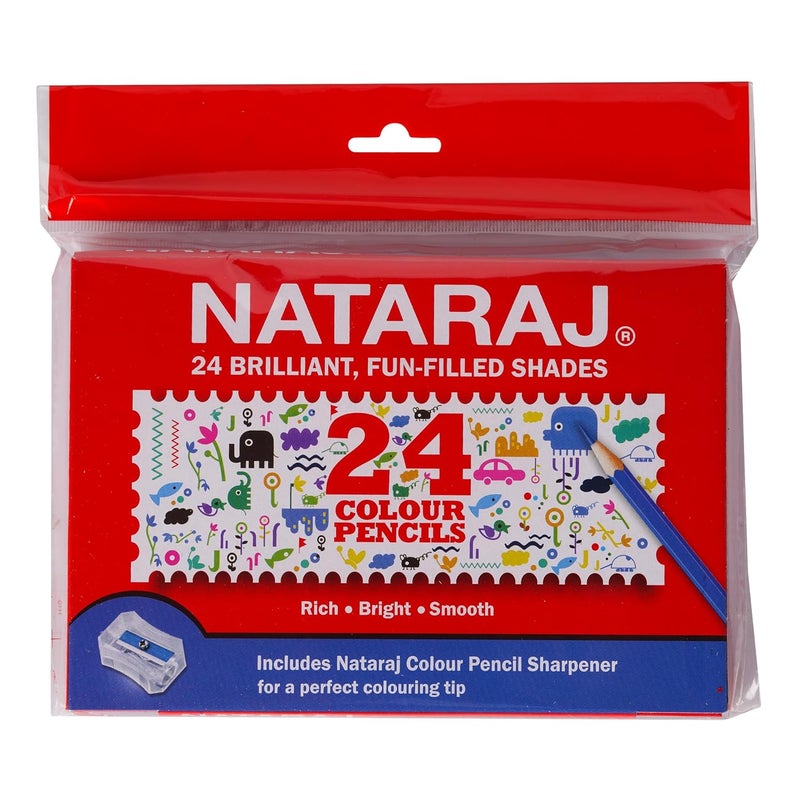NATARAJ Nataraj Full Size Colour PencilsMulticolours Brilliant colours Hex Shape Easy Grip Superior lead quality Nontoxic easy to use School college use Colour Pencils 24 Full Size Shades  - Image 1