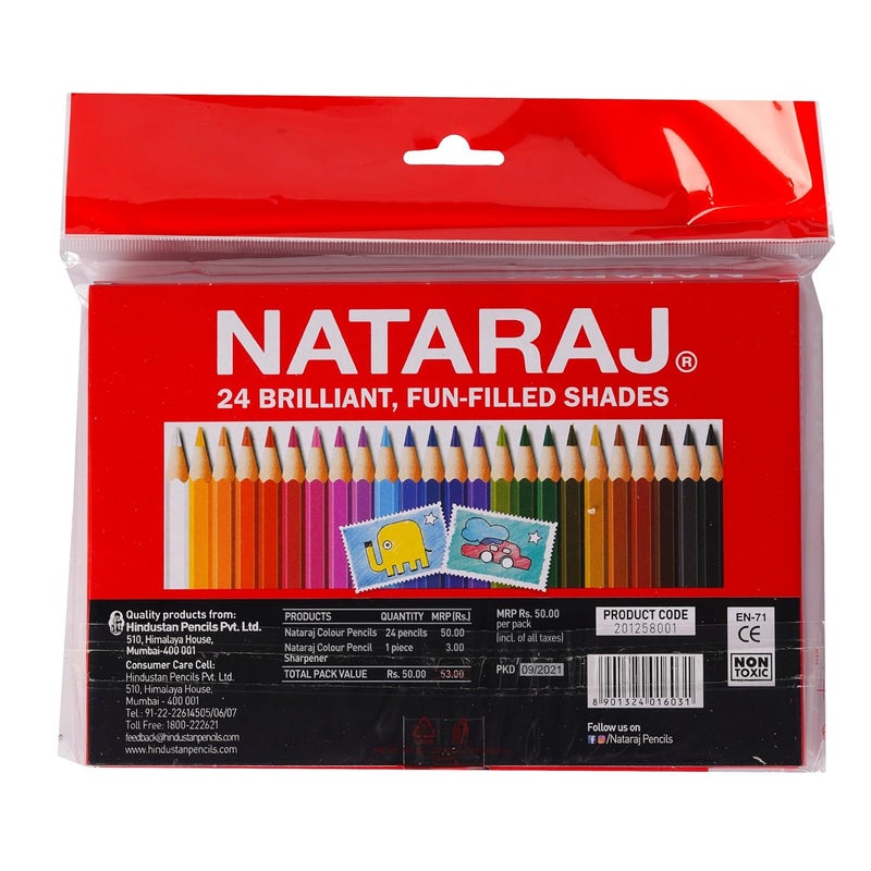 NATARAJ Nataraj Full Size Colour PencilsMulticolours Brilliant colours Hex Shape Easy Grip Superior lead quality Nontoxic easy to use School college use Colour Pencils 24 Full Size Shades  - Image 4