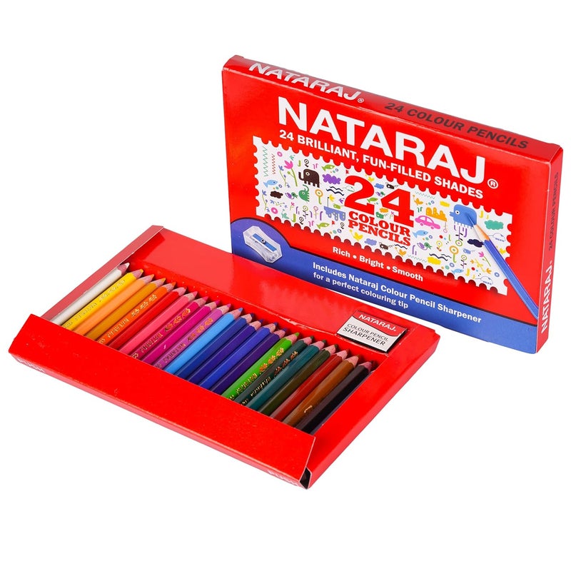 NATARAJ Nataraj Full Size Colour PencilsMulticolours Brilliant colours Hex Shape Easy Grip Superior lead quality Nontoxic easy to use School college use Colour Pencils 24 Full Size Shades  - Image 3