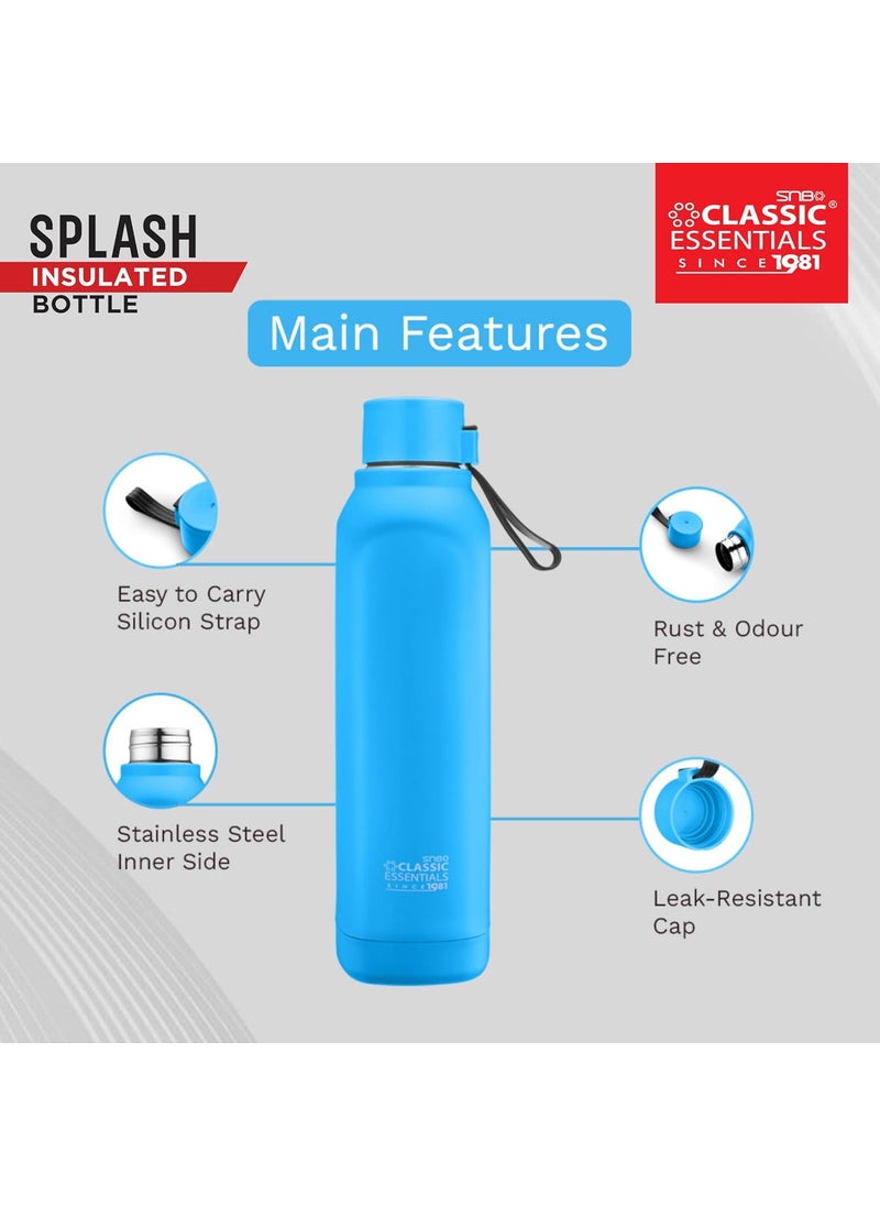 Classic Essentials - CLASSIC ESSENTIALS Splash Stainless Steel Insulated Water Bottle 700ml | Leak Proof | Wide Mouth, Easy-to-Carry Loop | Stainless Steel Insulated Hot & Cold Bottle, Eco-Friendly (Blue) - Image 1