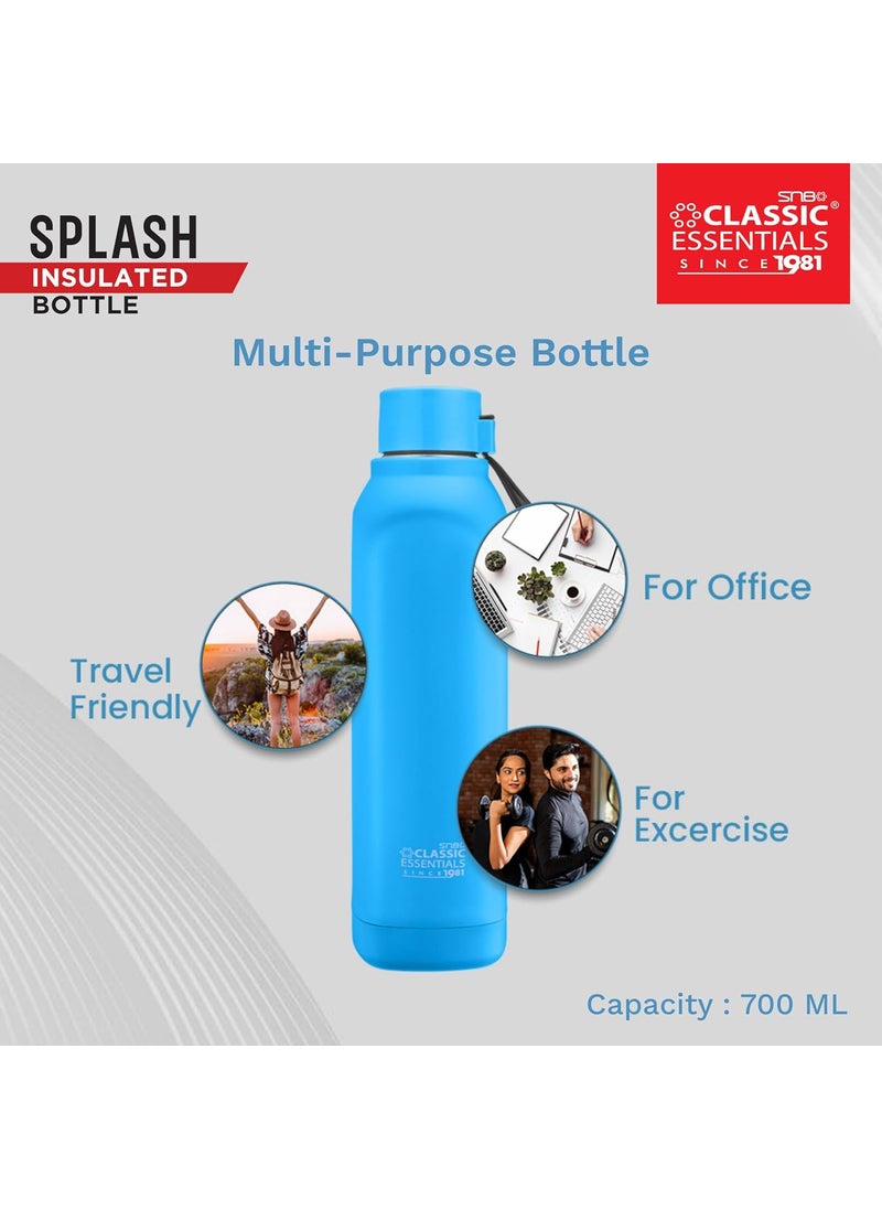 Classic Essentials - CLASSIC ESSENTIALS Splash Stainless Steel Insulated Water Bottle 700ml | Leak Proof | Wide Mouth, Easy-to-Carry Loop | Stainless Steel Insulated Hot & Cold Bottle, Eco-Friendly (Blue) - Image 1