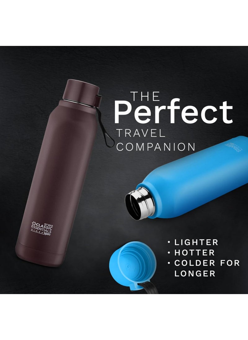 Classic Essentials - CLASSIC ESSENTIALS Splash Stainless Steel Insulated Water Bottle 700ml | Leak Proof | Wide Mouth, Easy-to-Carry Loop | Stainless Steel Insulated Hot & Cold Bottle, Eco-Friendly (Blue) - Image 1