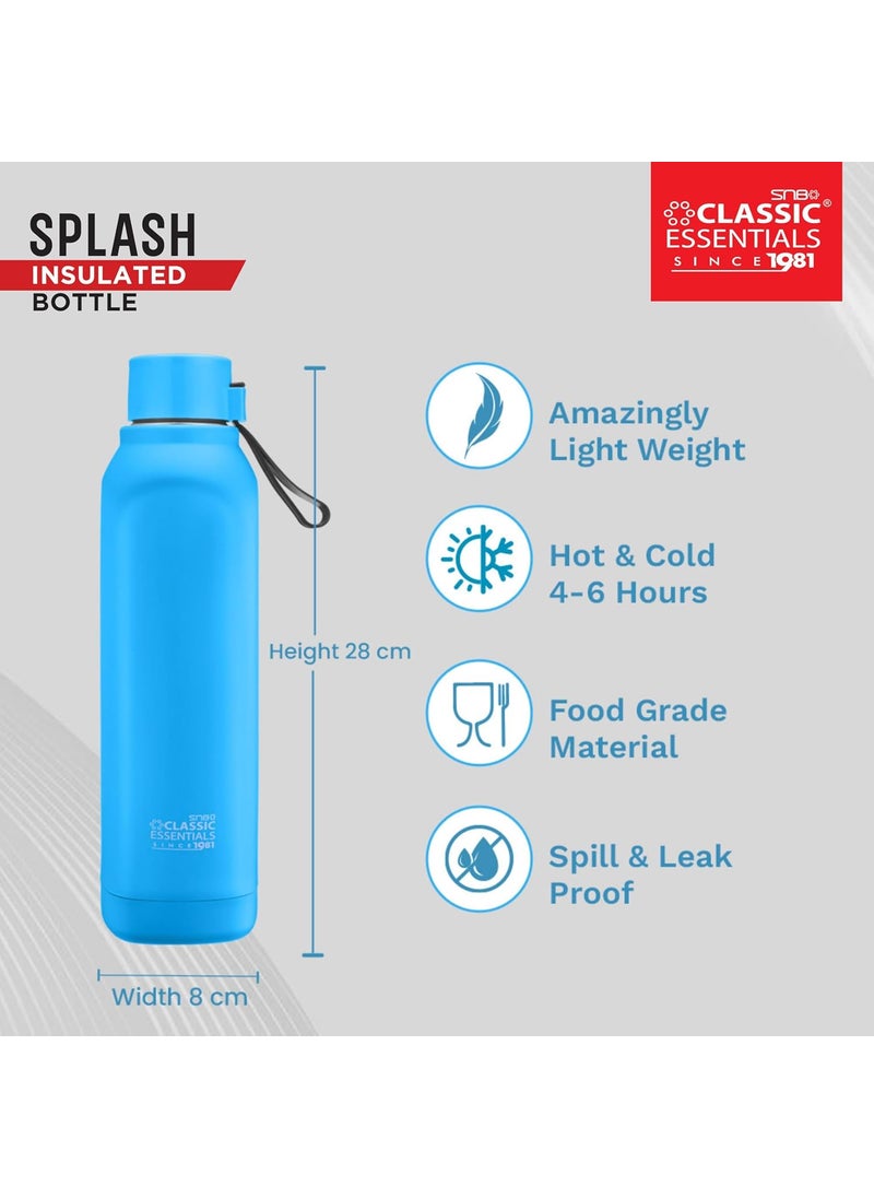 Classic Essentials - CLASSIC ESSENTIALS Splash Stainless Steel Insulated Water Bottle 700ml | Leak Proof | Wide Mouth, Easy-to-Carry Loop | Stainless Steel Insulated Hot & Cold Bottle, Eco-Friendly (Blue) - Image 1