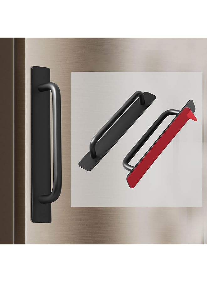 S-TOP Self-Stick Cabinet Drawer Handles, Self Adhesive Matte Black Flat Cabinet Handles, Adhesive Cabinets Pulls for Kitchen, Sliding Closet, Window, and Appliance Doors, 2Pcs Black - Image 1