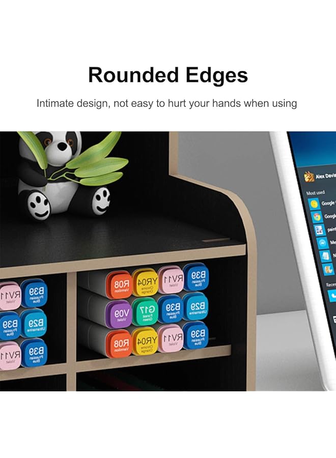 erorex Wooden Desk Organizer Large Capacity Diy Pen Holder Storage Box Desktop Stationary Storage Rack Pen Organizer Caddies For Office Home And School Supplies B15 Black - Image 5