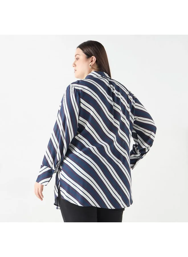 Ulla Popken Plus Size Ulla Popken Striped Shirt with Tie-Up Detail