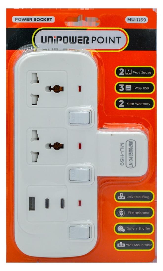 Unipower مقابس متعددة من يوني باور مع 2 منفذ USB ومنفذ نوع C، مأخذ جداري موسع 3 طرق متعددة لمقبس كهربائي مع ضوء، موصل طاقة كهربائية موسع - Image 1