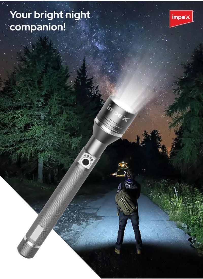 Impex - Rechargeable LED Flashlight, 25W Laser LED Torch, Aircraft-Grade Aluminum Body, 4000mAh Li-ion Battery, Type C Charging, 800-1000 Lumens, Adjustable Focus, 5 Modes, and 3-4 Hour Runtime - Hunter Z6 - Image 1
