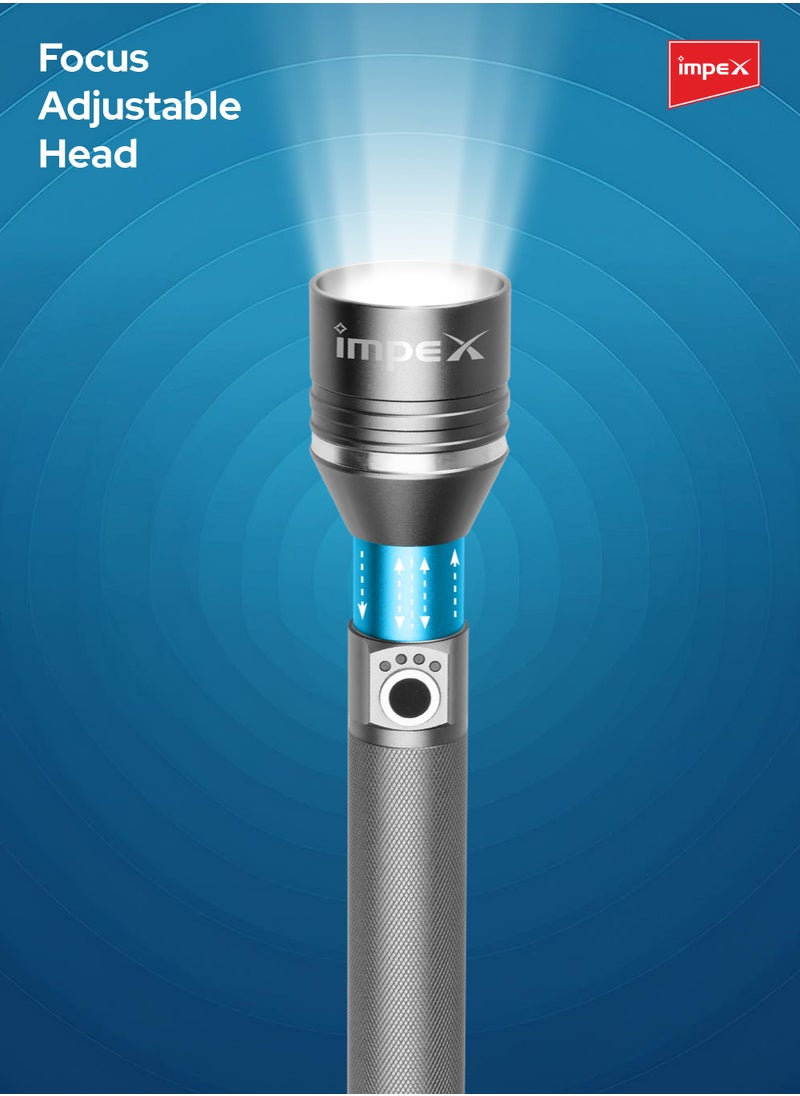 Impex - Rechargeable LED Flashlight, 25W Laser LED Torch, Aircraft-Grade Aluminum Body, 4000mAh Li-ion Battery, Type C Charging, 800-1000 Lumens, Adjustable Focus, 5 Modes, and 3-4 Hour Runtime - Hunter Z6 - Image 1