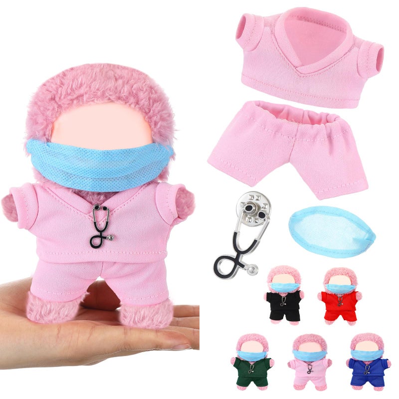 Velmitten 17cm Doll Clothes Doctor Nurse Scrubs Outfit Set for 17cm Dolls with Mini Mask Stethoscope Cute Nurse Uniform with Accessories Gift for DIY Dressup Lovers CollectorsPink - Image 2